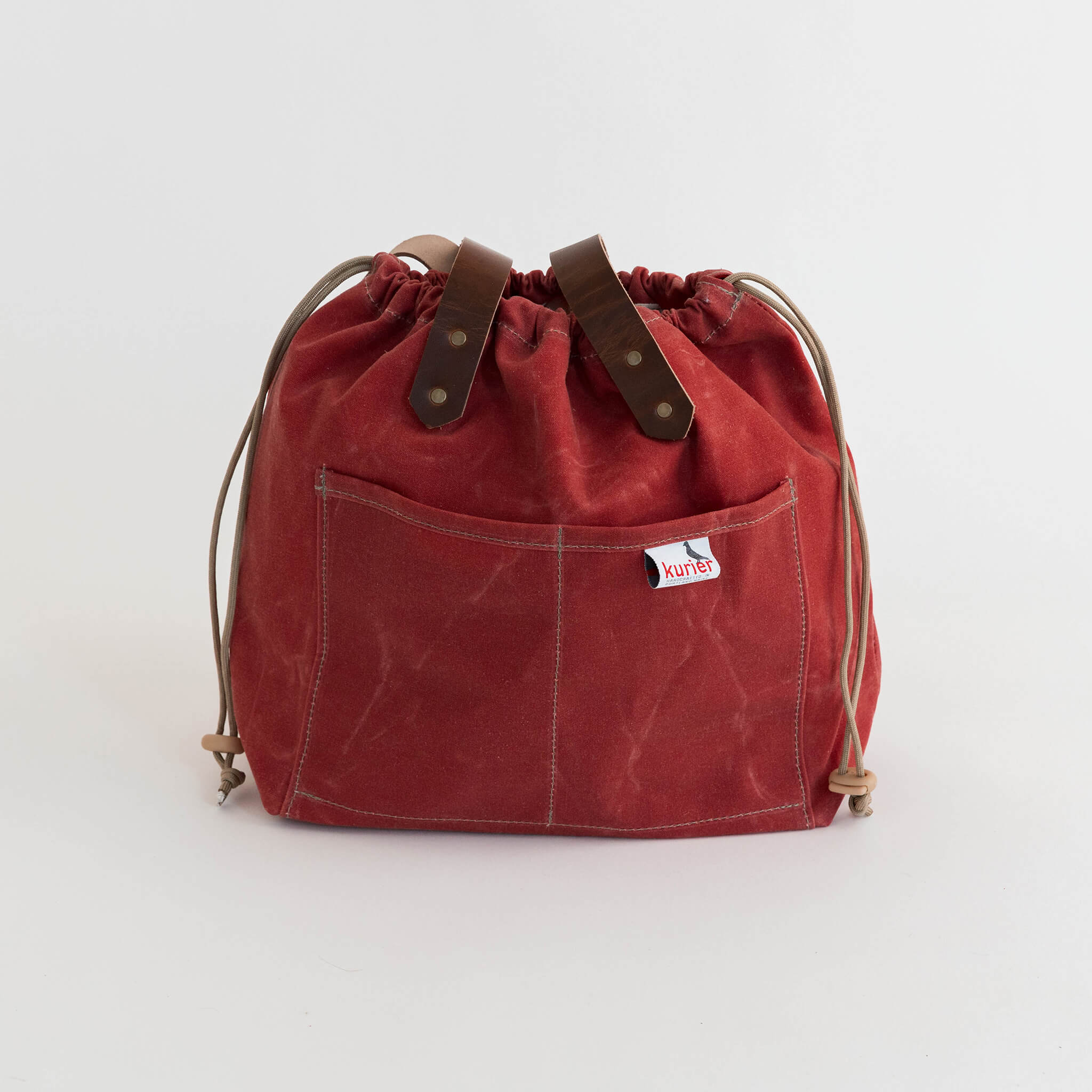 waxed canvas town tote - drawstring travel bag - handmade leather - rose closed view